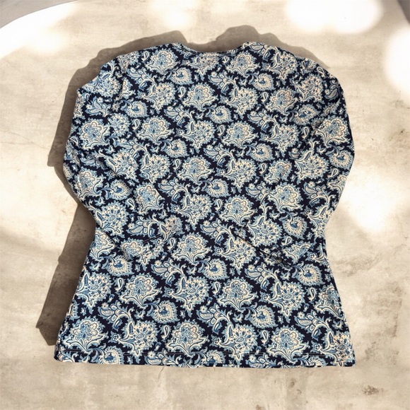 J. McLaughlin Navy and Cream Floral Long Sleeve Top - Picture 2 of 7